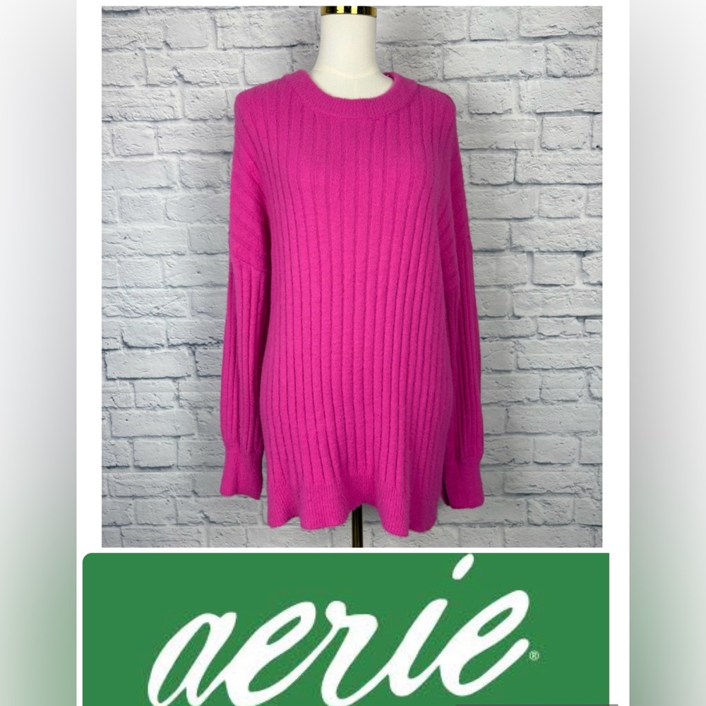 Aerie Buttercream Crew Oversized Sweater in Cosmic Pink size S